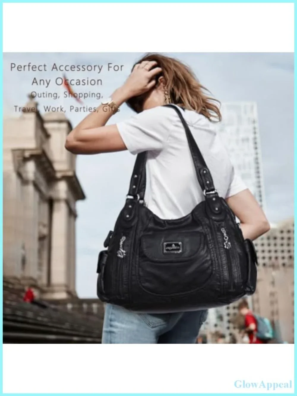 Large Faux Leather Hobo Tote Purse with Multiple Pockets, Adjustable Strap